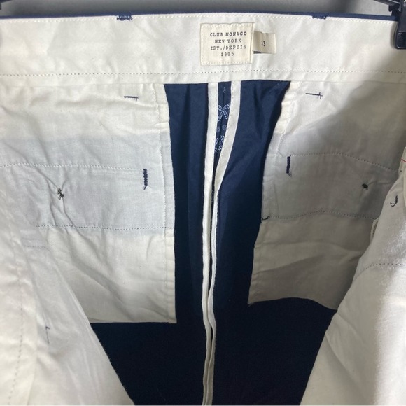 Club Monaco shorts men 33 NWT patterned trouser 10" chino blue pattern Baxter - Picture 6 of 12